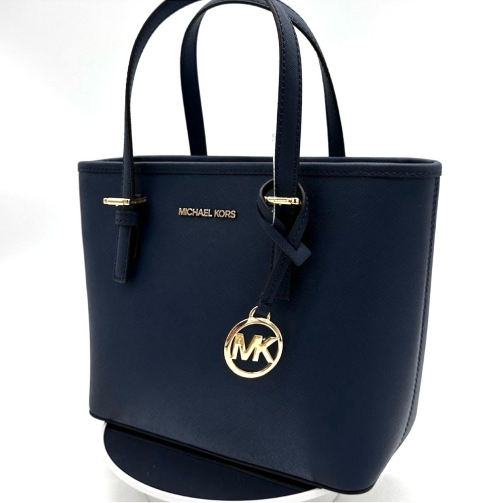 Michael Kors Jet Set Travel Extra-Small Top Zip Tote Bag Navy Blue